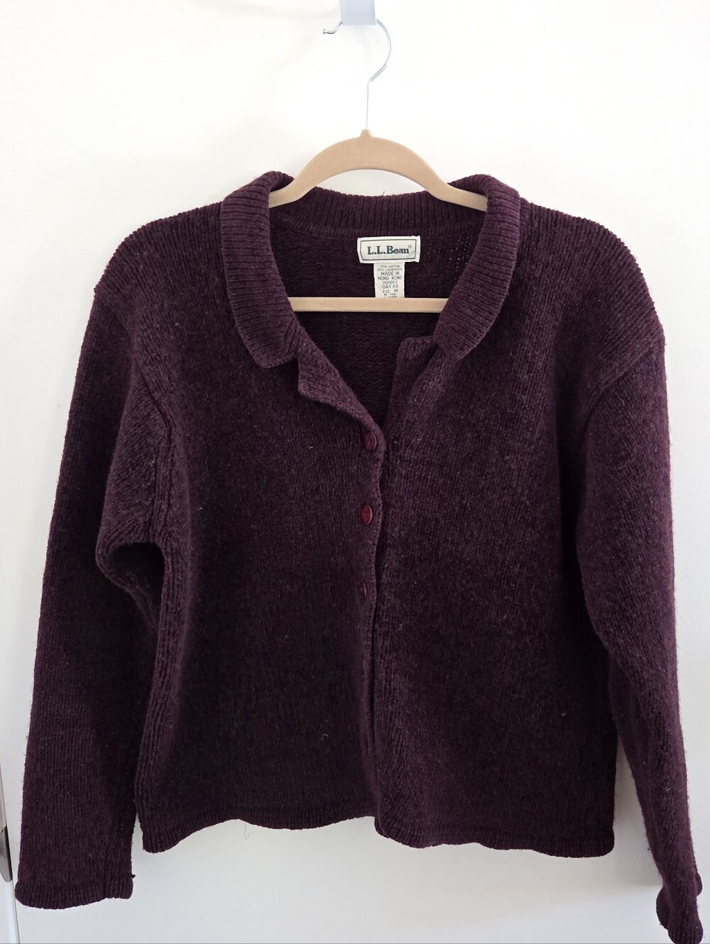 L.L.Bean Women's Purple Cotton Lambswool Cardigan Size Medium